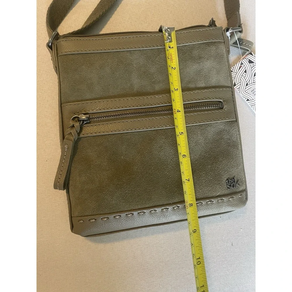 The Sak Sage Green Suede NEW Crossbody Shoulder‎ Bag Square Purse Leather